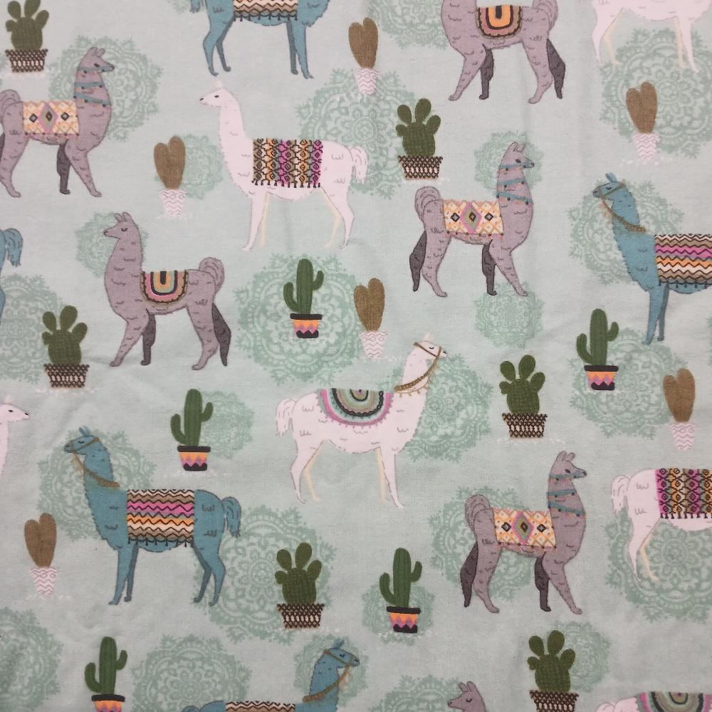 Llamas Cactus Flannel Fabric