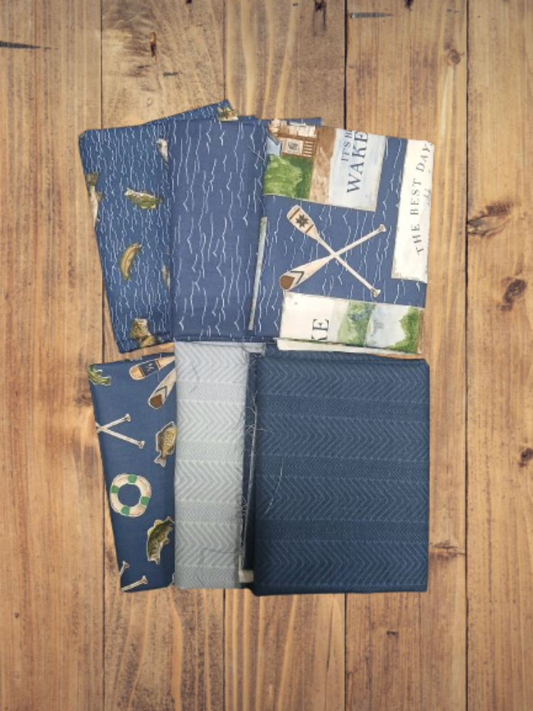 6 Fat Quarters -  Assorted Wake At The Lake Navy Fat Quarter Bundle