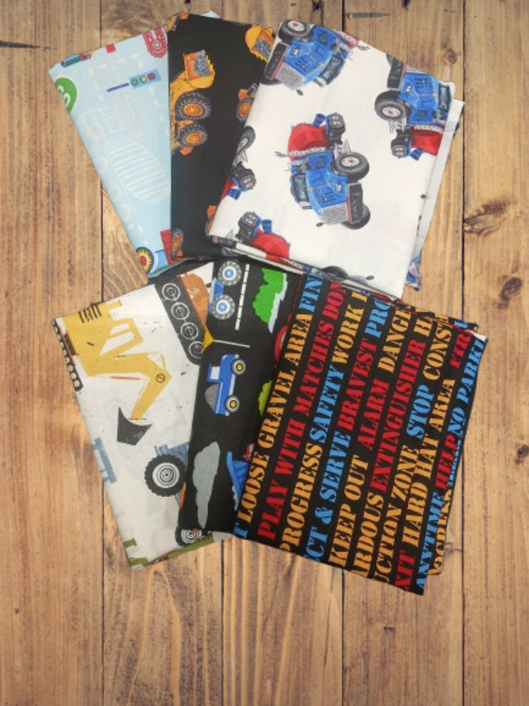 Assorted Construction Zone Heavy Equipment Cotton Fabric - 1 lb Scrap Bundle