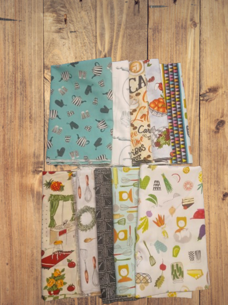 Assorted Kitchen Theme Cotton - 1/2 Yard Cuts -  10 Prints- Fabric Bundle
