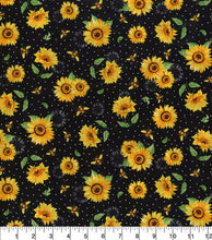 Load image into Gallery viewer, Handmade Valance or Curtain Panel Sunflowers And Bees Speckled Black
