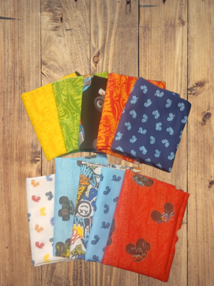 10 Fat Quarters -  Assorted Hot Wheels Monster Trucks Fat Quarter Bundle