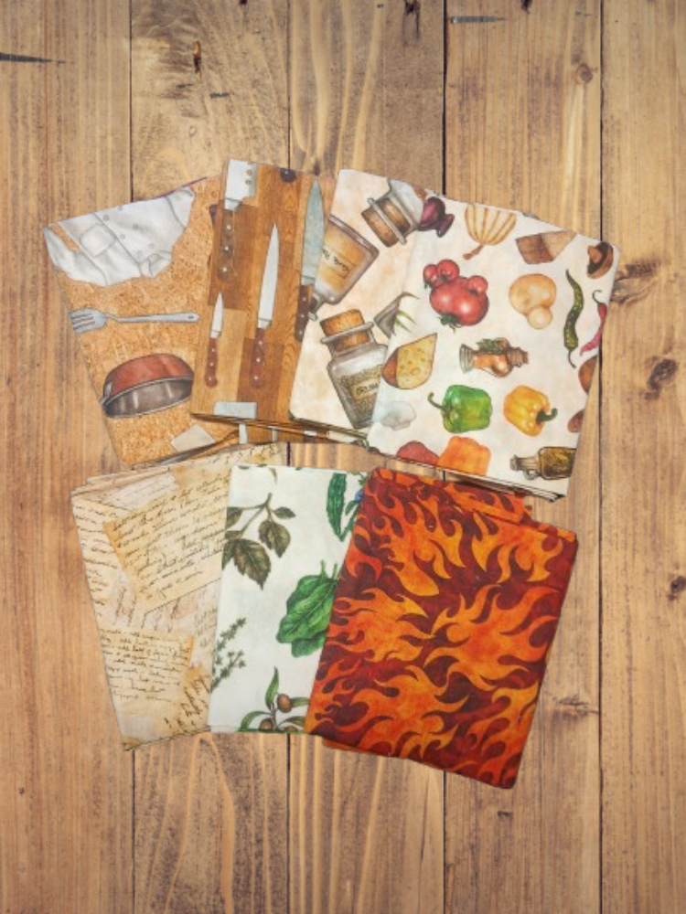 7 Fat Quarters - Assorted Sizzle and Spice Food Cream Fat Quarter Bundle