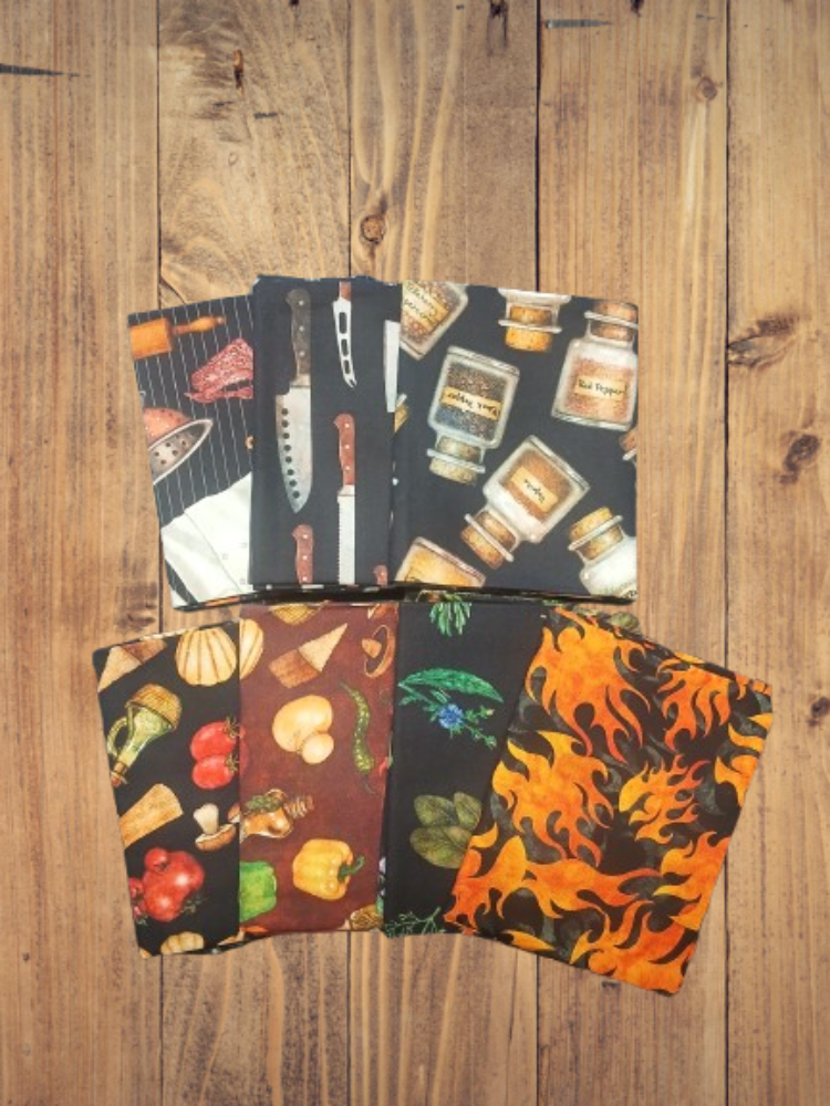7 Fat Quarters - Assorted Sizzle and Spice Food Black Fat Quarter Bundle