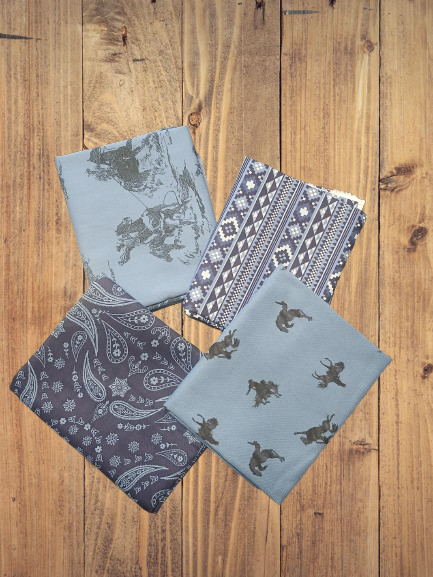 4 Fat Quarters - Assorted Back of the Chutes Western Blue Fat Quarter Bundle