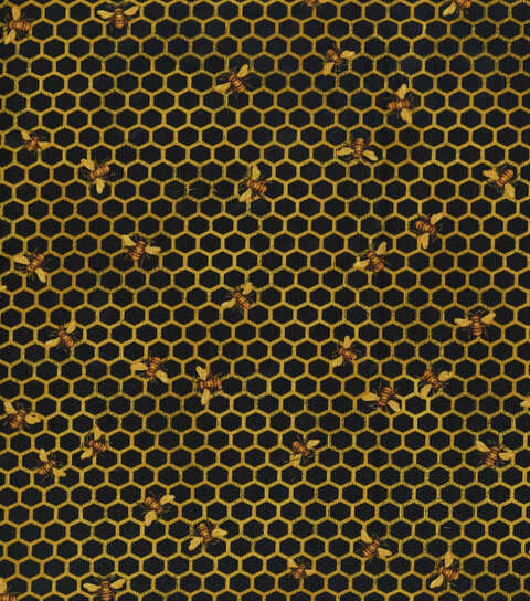 Handmade Valance or Curtain Panel Bees On Honeycomb Black