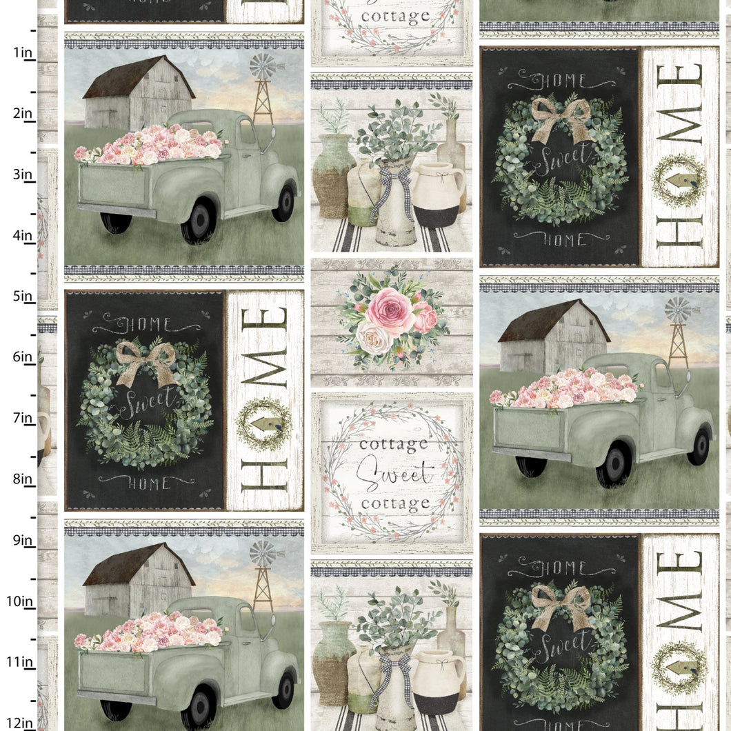 White Cottage Farm Farmhouse Patch Cotton Fabric