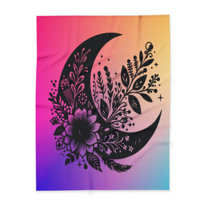 Bohemian Floral Crescent Moon Fleece Blanket - Cozy Home Decor for Dreamers