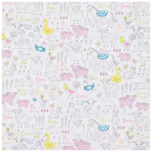 Pastel Farm Animals Cotton Calico Fabric