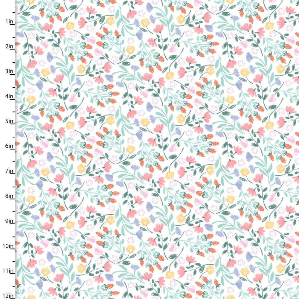 Pixie Dust Magical Flowers White Flannel Fabric