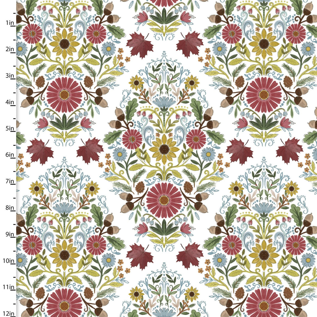 Handmade Placemat Or Table Runner Autumn Meadow Damask Flowers White
