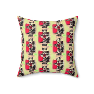 Bold Love Square Pillow - Vibrant Floral Design for Home Decor