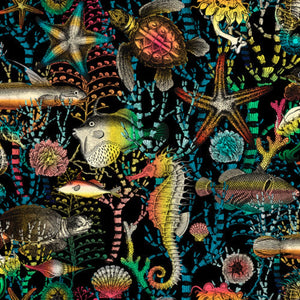 Ocean Menagerie Black Cotton Fabric