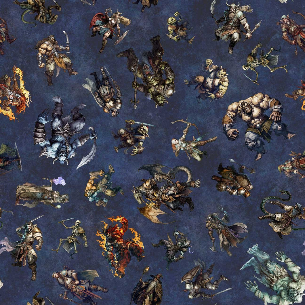 Wizards & Warriors Midnight Character Toss Cotton Fabric
