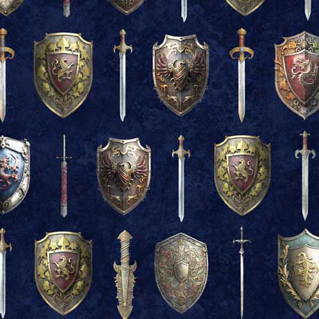 Wizards & Warriors Swords & Shields Navy Cotton Fabric