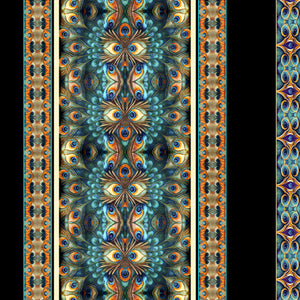 Resplendent Peacock Medallion Stripe Cotton Fabric