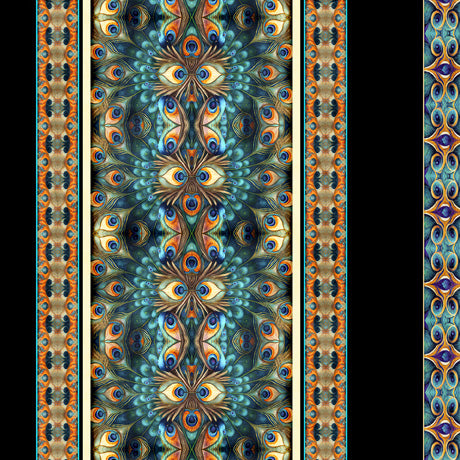 Resplendent Peacock Medallion Stripe Cotton Fabric