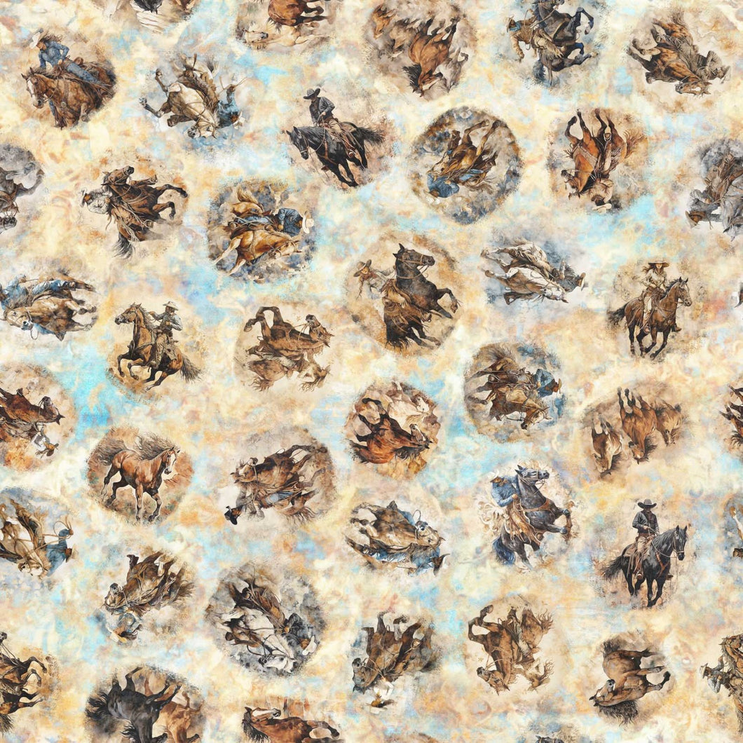 Running Wild Cowboy Cowgirl Vignettes Cream Cotton Fabric