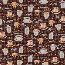 Load image into Gallery viewer, Coffee Print Cotton Calico Fabric

