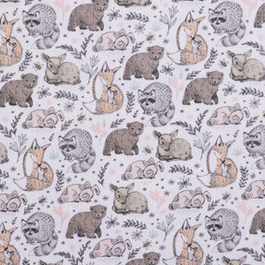 Pink Woodland Animals Flannel Fabric