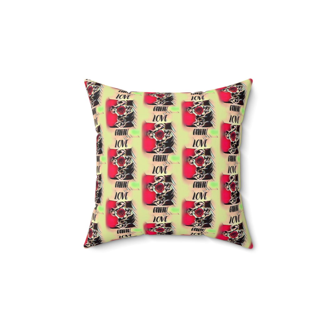 Bold Love Square Pillow - Vibrant Floral Design for Home Decor