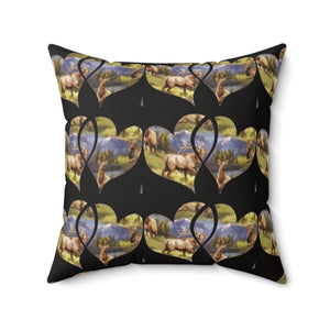 Elk-Inspired Square Pillow with Scenic Heart Design