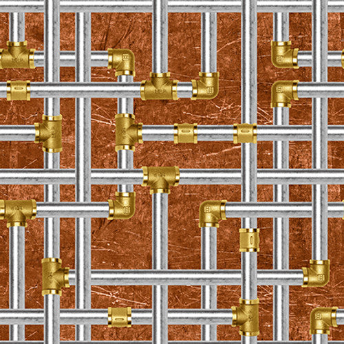 Full Steam Ahead Digital Pipes Cotton Fabric