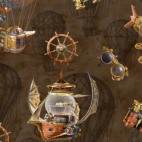 Full Steam Ahead Digital Airships Cotton Fabric