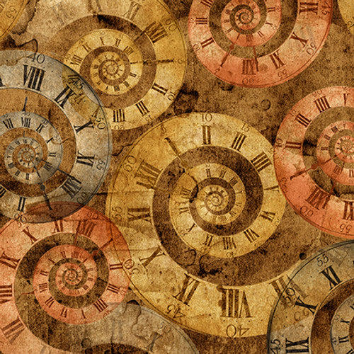 Full Steam Ahead Digital Large Clock Swirls Cotton Fabric