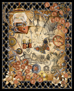 Full Steam Ahead Digital Steampunk Panel 36" Cotton Fabric
