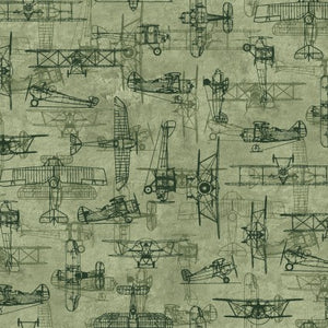 Handmade Valance or Curtain Panel First in Flight Blueprint Green