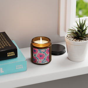 Hand Painted Floral Scented Soy Candle in Amber Jar - Multi-Size