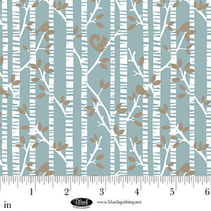 Winter Whispers Tree Trunks with Birds & Squirrels Cotton Fabric