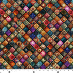 Forget Me Not Digital Quilt Diamonds Cotton Fabric