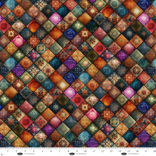 Forget Me Not Digital Quilt Diamonds Cotton Fabric