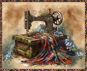 Forget Me Not Digital Sewing Machine Panel Cotton Fabric