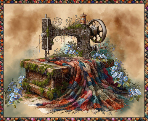 Forget Me Not Digital Sewing Machine Panel Cotton Fabric