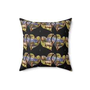 Elk-Inspired Square Pillow with Scenic Heart Design