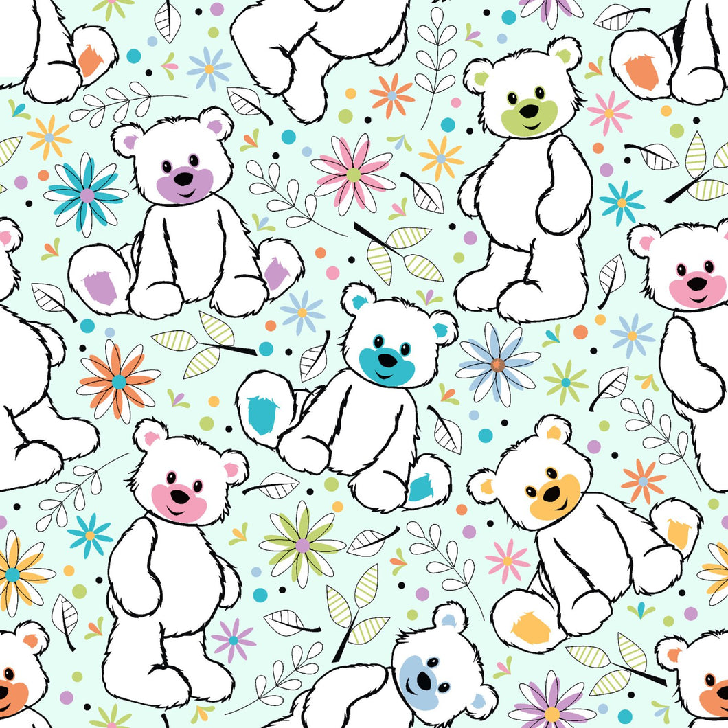 Handmade Blanket, Burp Rag/ Security Blanket, and Bib Fun Flannel- Teddy Bears Light Blue