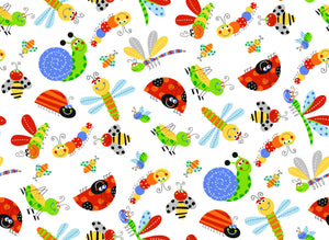 Handmade Blanket, Burp Rag/ Security Blanket, and Bib Fun Bugs White