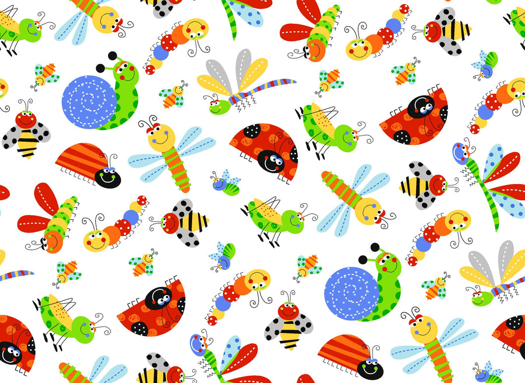 Handmade Blanket, Burp Rag/ Security Blanket, and Bib Fun Bugs White