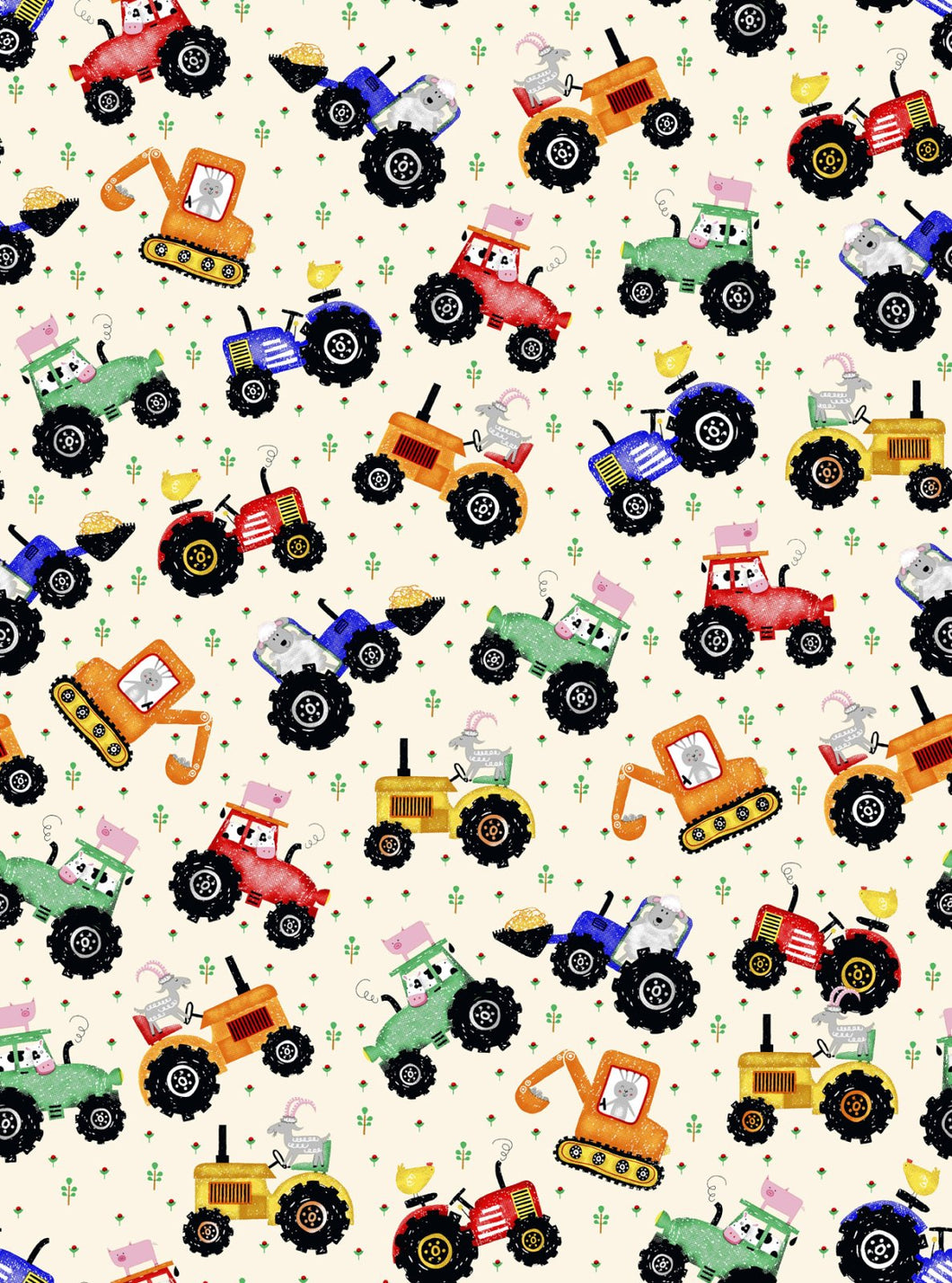 Handmade Blanket, Burp Rag/ Security Blanket, and Bib Fun Flannel- Tractors Off White
