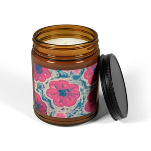 Hand Painted Floral Scented Soy Candle in Amber Jar - Multi-Size
