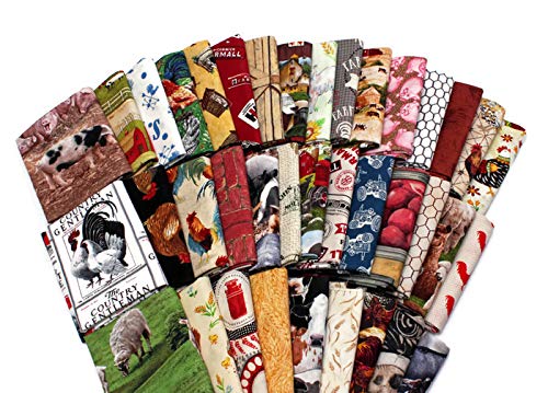 10 Assorted Fat Quarters - Farm Fat Quarter Bundle Farming Hobby Farms Ranch Farmhouse Animals Chickens Quality Quilters Cotton Print Fabric Bundle M227.07