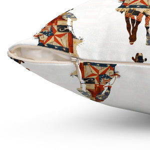Bohemian Square Pillow with Patriotic Cowboy Design