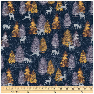 Metallic Christmas Trees Calico Cotton Fabric
