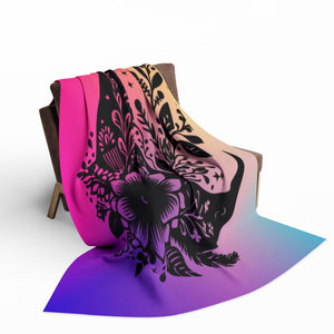 Bohemian Floral Crescent Moon Fleece Blanket - Cozy Home Decor for Dreamers