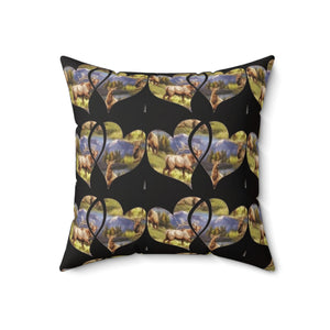 Elk-Inspired Square Pillow with Scenic Heart Design