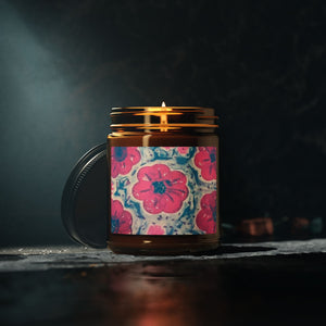 Hand Painted Floral Scented Soy Candle in Amber Jar - Multi-Size