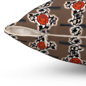 Cross With Rose Square Pillow - Cozy Home Decor Accent